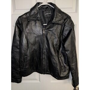 Leather Works Black Leather Jacket Patchwork Zip Women XL Y2K Moto Grunge Biker